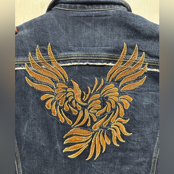 Fiorucci Women's Y2K Size Medium Cotton Denim Embroidered Jean Jacket - Picture 11 of 11